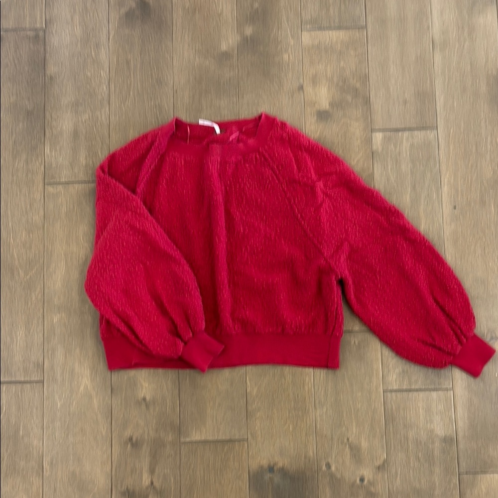 Red Boucle Sweater FREE PEOPLE
